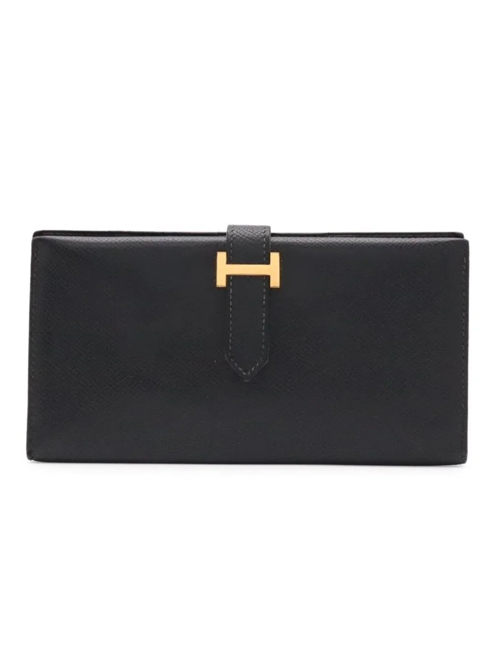 Hermes Bearn Classic Wallet Bifold Courchevel Leather Black Gold
